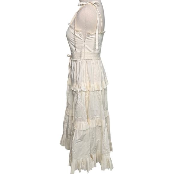 Ulla Johnson Lune Dress in Blanc ruffle tiered cotton poplin ribbon tie size 0 - Picture 6 of 12